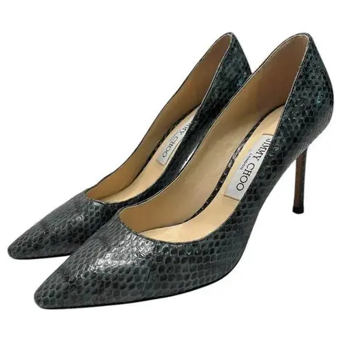 Jimmy Choo Heels Womens 37.5 7.5 US Green Black Snake Python Abel Pump Stiletto - Image 1