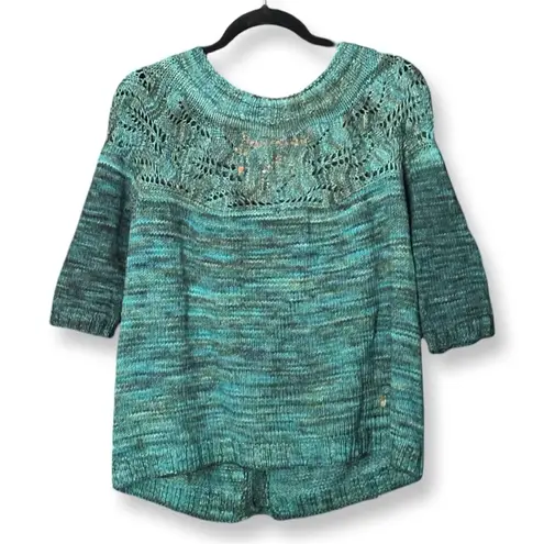 Vintage Y2K Unbranded Knit Turquoise Off Shoulder Cardigan Blue Size M