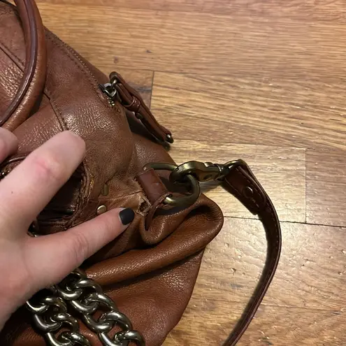 Sabina Fold Over Chain Metal Leather Brown Crossbody Boho Purse Bag Retro