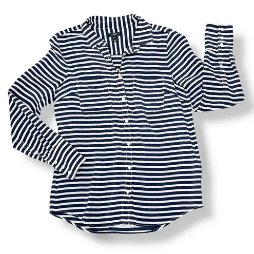 J. Crew Striped Silk Button Up Long Sleeve Shirt Blouse Blue White Small