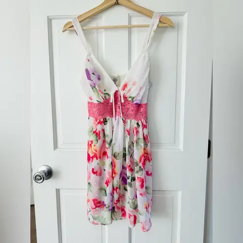 In Bloom by Jonquil Floral Lingerie Dress Pink Lace Waist Size L - Image 2