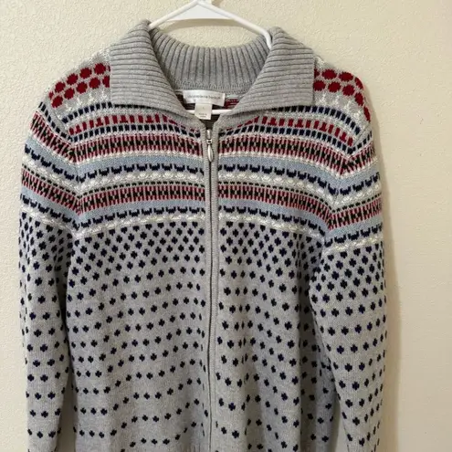 Christopher & Banks Christopher Banks Full Zip Cardigan Sweater Jacket Gray Fair Isle Womens Large