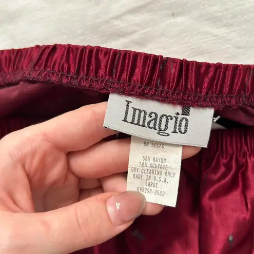 Vintage Burgundy red midi slip skirt with floral shimmer print and elastic waist Size L