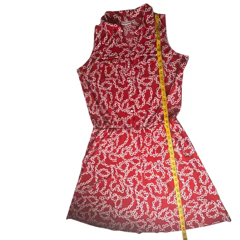Susan Graver Red Chain Print Sleeveless Dress Large Liquid Knit Built in Shorts