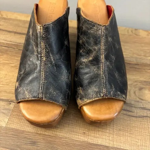 Bed Stu  Deva Mule Clogs Platform Sandal Black Lux Distressed Leather Women’s