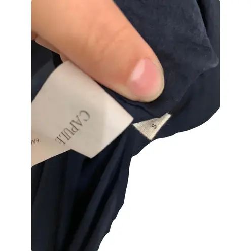 Capulet Navy Deep V-neck Maxi Satin Dress High Slit Size Small