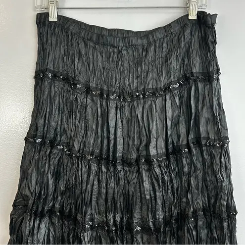 NWT Vintage Essentials by Milano Crinkle Black Sequin 80s/90s Midi Skirt 1X