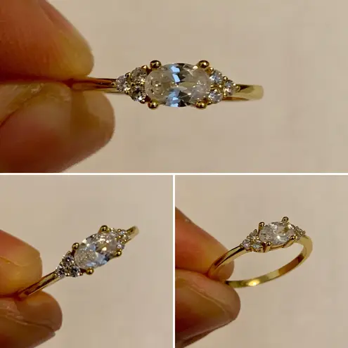 Sterling Silver Oval White Diamond Ring Size 7