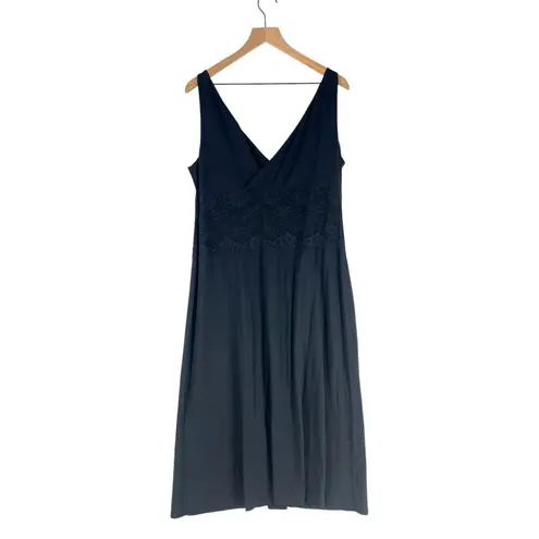 Soma Black Stretch Jersey Knit Empire Lace Waist Surplice Sleeveless Maxi Dress