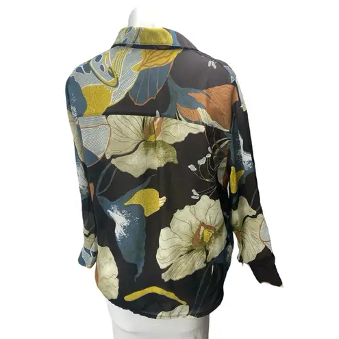 H.H Women's Multicolor Floral Collared Long Sleeve Button Down Shirt Top Size S