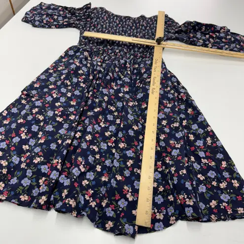 Eshakti Dress Womens Size 0 Blue Floral Smocked Bodice Bell Sleeve Midi