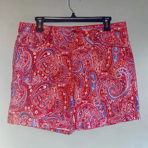 Bandolino Red White & Blue Paisley Patriotic High Waist Modest 6” Shorts 10