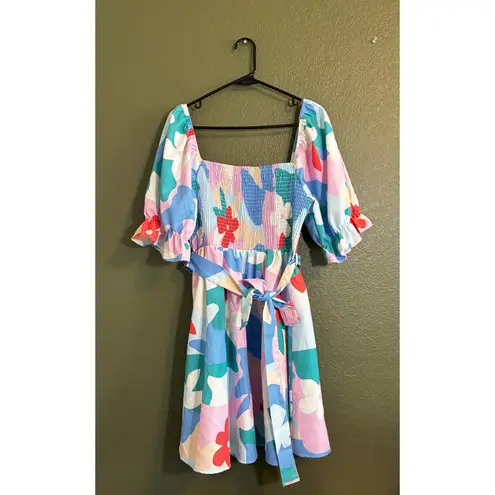 Fantastic Fawn Colorful Floral Puff Sleeve Mini Dress Large
