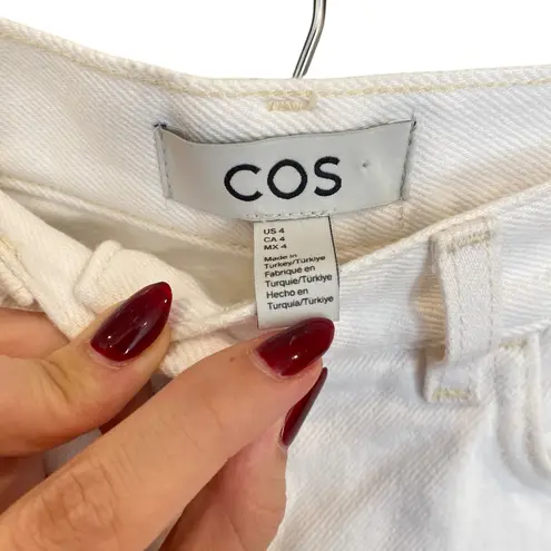 COS White Denim Midi Skirt With Slit Size 4