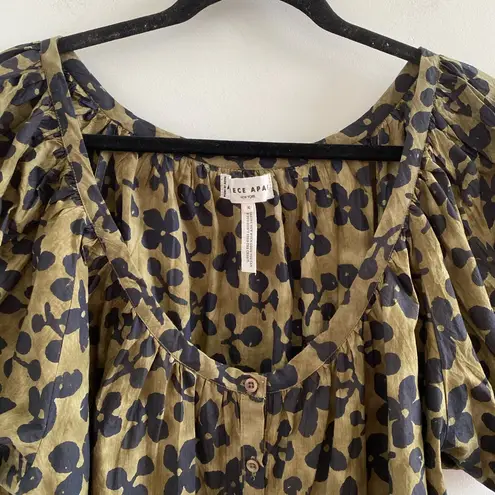 Apiece Apart La Lidia Button Front Blouse In Resist Floral Olive Size XL