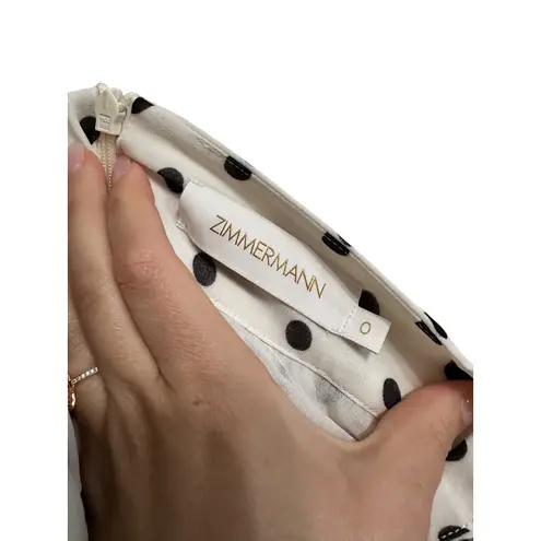 Zimmermann Sunray Polka Dot Pleated Midi Skirt Tie Waist cream black 0 $1102