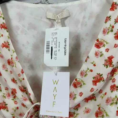 WAYF Jaci Tie Front Cutout Floral Midi Dress Tiered Skirt White Pink M NWT