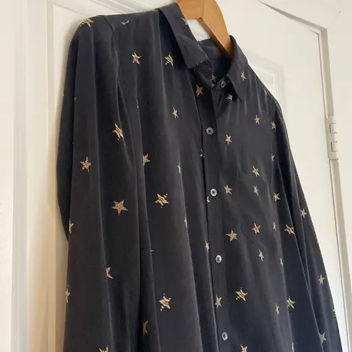 Rails Kate Silk Animal Stars Print Shirt (Sz Small) Black & Gold 100% Silk