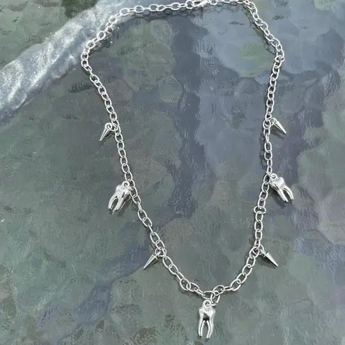 Handmade Gothic Silver Rivet Tooth Spike Necklace Y2K Punk silver Necklace Boho Grunge