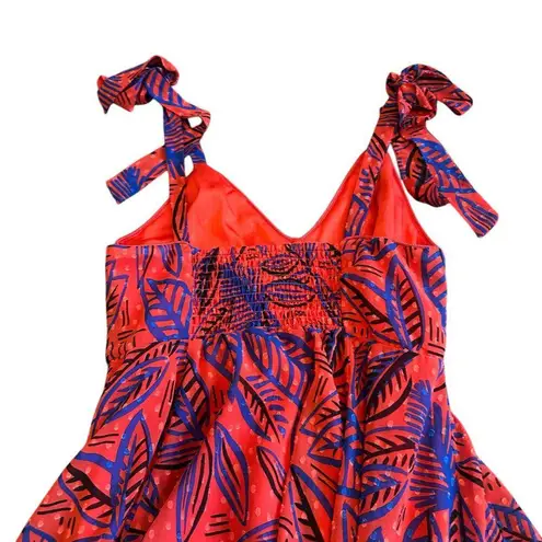 Alexis For Target Flowy Hem Leaf Print Dress Tie Shoulders Smocked Top Small Red