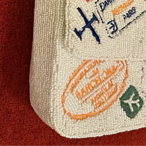 NWT Viral Travel Passport Cities Beaded Bag Made in India Handcrafted Handmade White