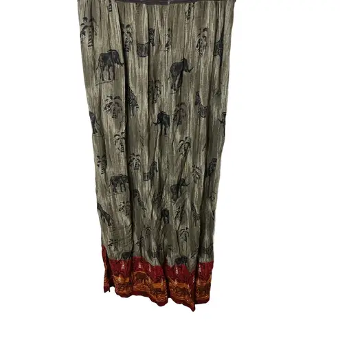 K Studio Vintage Maxi Elephant Patterned Skirt Scoop Neck Dress Size 10 Brown