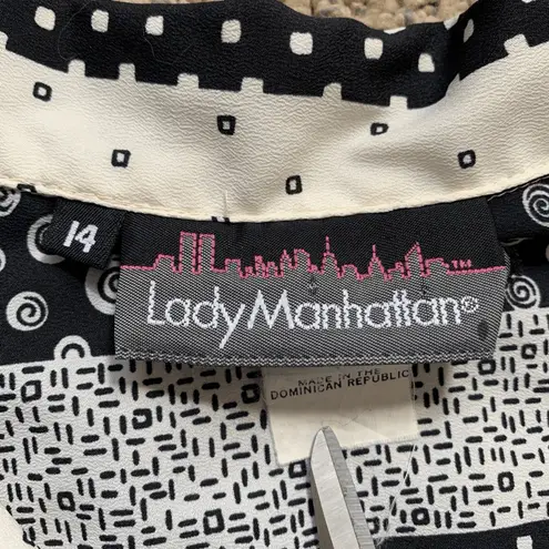 Vintage 90s Shirt Black White Semi Sheer Abstract Geometric Stripes 14 Eclectic