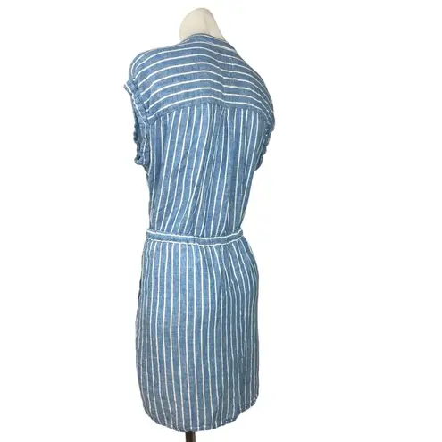 Rails Blue Emma St. Germain Linen V-neck Striped Drawstring Short Sleeve Dress S