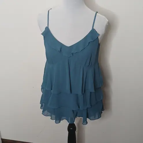 Bisou Bisou by Michele Bohbot teal ruffle spaghetti strap tank top size 8