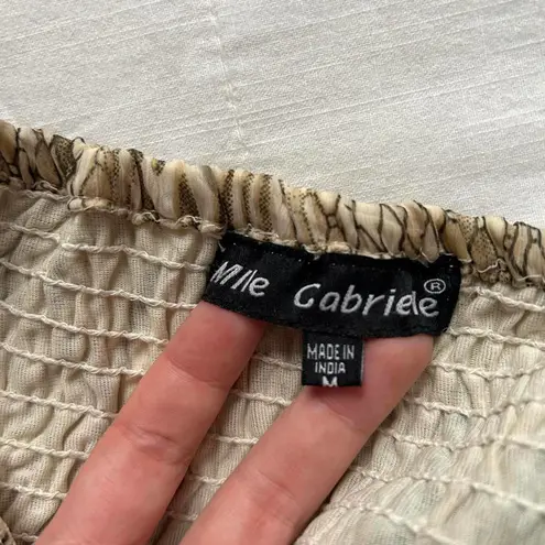 Y2K Tan brown snakeskin print babydoll dress ruffle hem smocked back Size medium