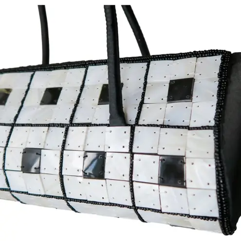 Vintage 80s Mother of Pearl Barrel Bag Black