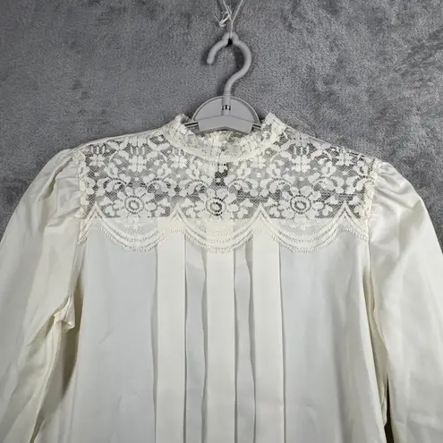 Vintage Blouse M Ivory Lace Mock Neck Pleated Fairy Victorian Goth Romantic Size M
