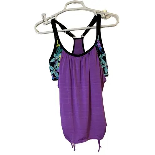 Gerry Purple Floral Racerback Tankini Top S Active Swim Style