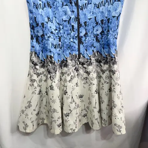 J Taylor Plus Size 18W Dress Sleeveless Fit n Flare Floral Blue White Mini 700
