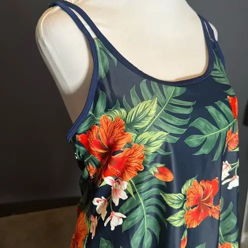 Women’s Navy Floral Tankini Two Piece Swimsuit Boy Short Bottom Size L (US8) NEW Blue