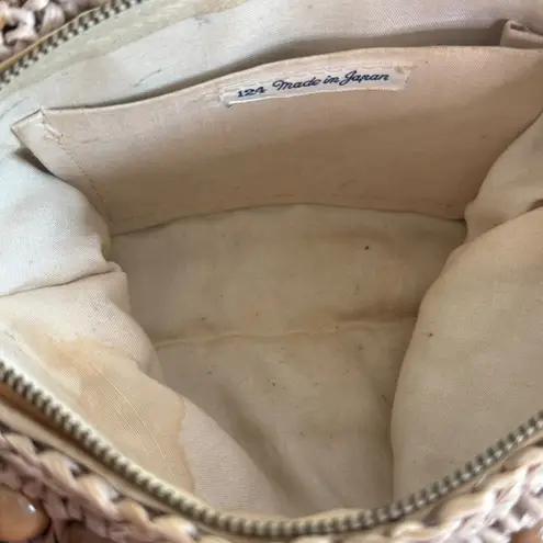 Vintage Beaded Handbag Natural Wood Raffia Woven Made in Japan Brown BOHO Retro Tan