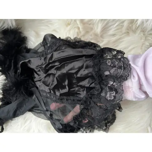 Chic Black Sheer Camisole with Feather Accents Size L