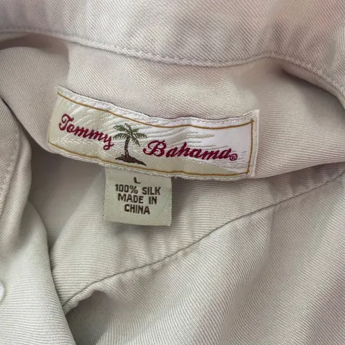 Tommy Bahama  Beige Tan Silk Button Down Blouse Sz Large