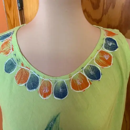 Vtg Y2K embroidered peacock feathers summer dress Green Size L