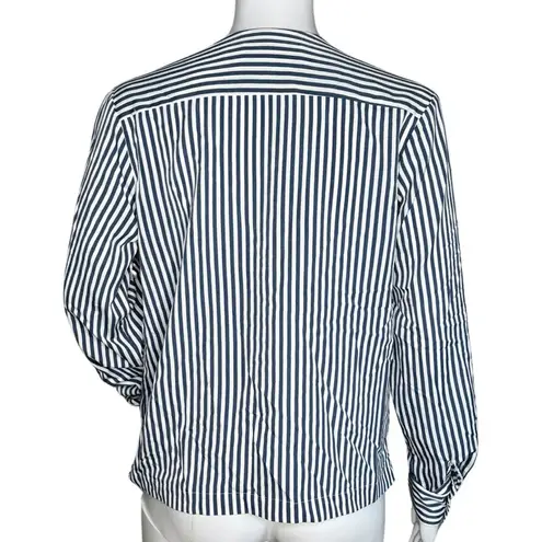 Bishop and Young  Shirt Womens Small Blue White Stripe Surplice Neck Work Casual