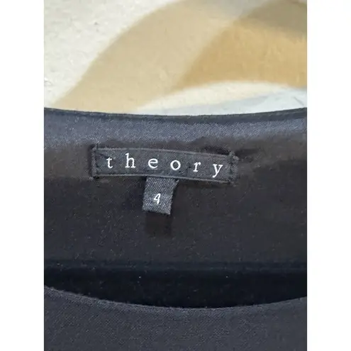 Theory  Stretch Wool Black Dress Slash Pocket Size 4 Career Scoop Neck Cap Sleeve