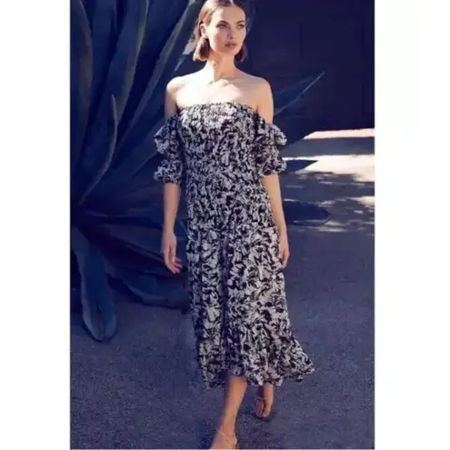 MISA Los Angeles Revolve Misa Diya Midi Maxi Dress Tonal Abstract Ruffles Off Shoulder Size S