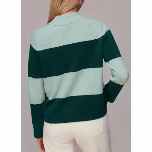 Whistles Stripe Button Neck Jumper Wool Blend Sweater Size Small Green Multi
