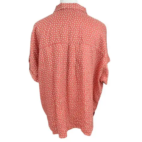 Rachel Zoe  Orange Linen Polka Dot Short Sleeve Boxy Fit Button Down L