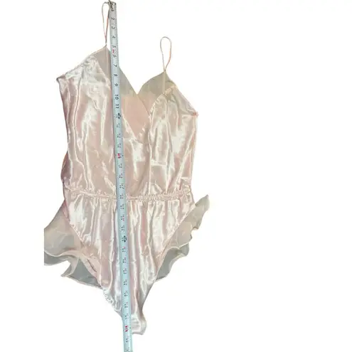Victoria Secret Pink Satin Teddy Lingerie M VTG Gold Label Ruffle Trim Bodysuit Size M