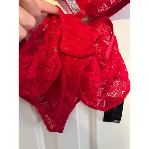 BodyRage Red Lace Bodysuit Lingerie Rhinestone Straps Valentine's Day NEW 1X Red