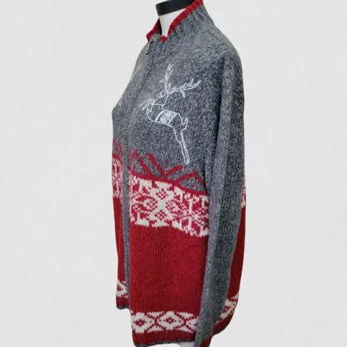 Venezia Jeans Nordic fair isle red gray knit cardigan size 18/20