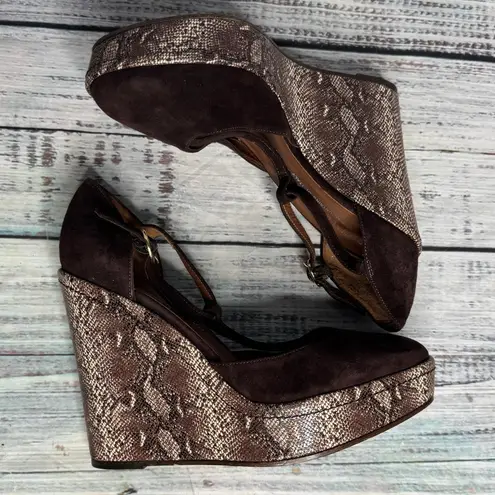 Donald J Pliner Wedge Heels Size 6 Brown Suede Snakeskin Platform Sandals Italy
