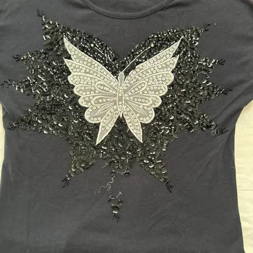Vintage Black sequin butterfly top Size small