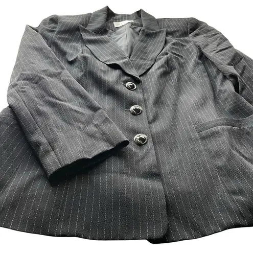 Lily & Taylor Suit Blazer Jacket Black Pinstripe Size 16 Vintage Modesty Panel